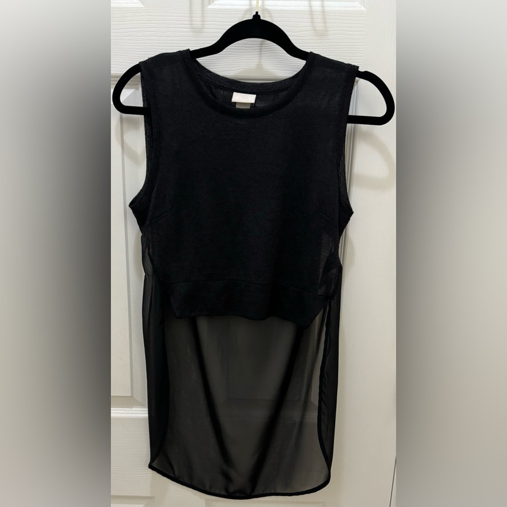 H&M Black sheer fabric cropped front long back top size 4 great condition